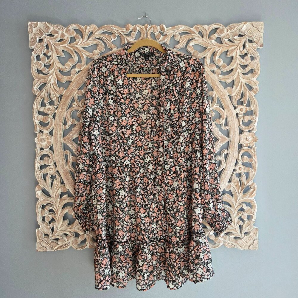 Miss Selfridge sheer floral retro long sleeve mini dress size 12